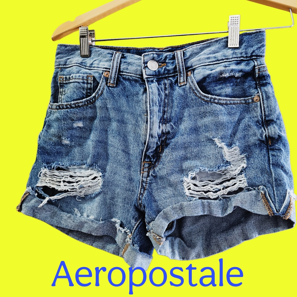 Aeropostale Blue Jean Shorts Distressed High-Waisted